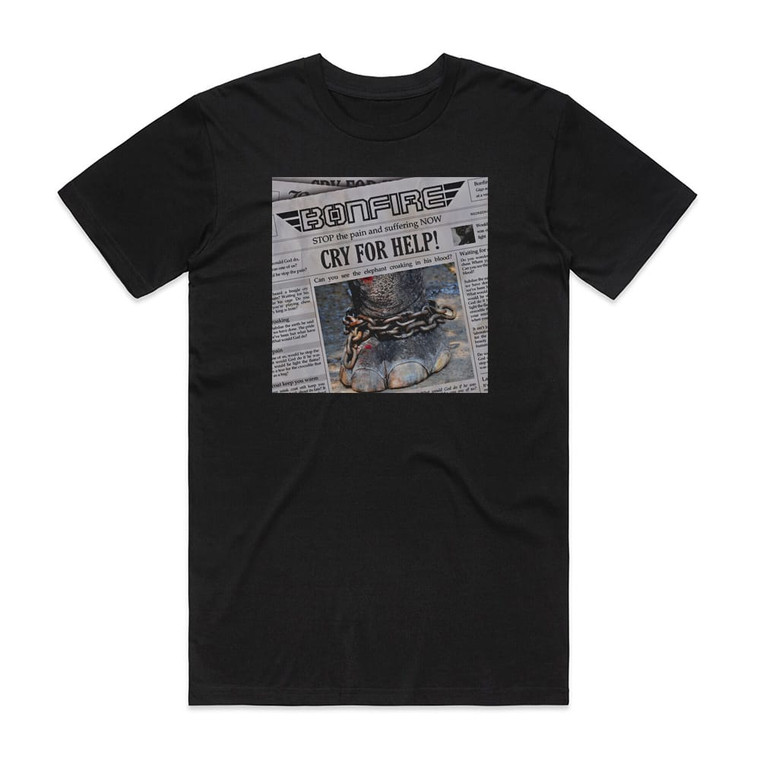 Bonfire Cry For Help Album Cover T-Shirt Black Bonfire Cry For Help Album Cover T-Shirt Black
