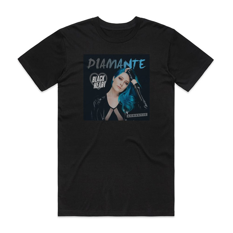 Diamante Black Heart Acoustic Album Cover T-Shirt Black