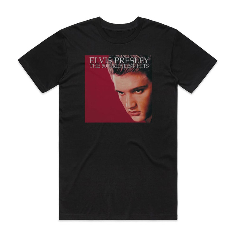 Elvis Presley The 50 Greatest Hits Album Cover T-Shirt Black