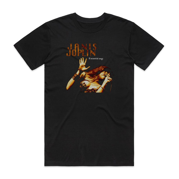 Janis Joplin 18 Essential Songs Album Cover T-Shirt Black