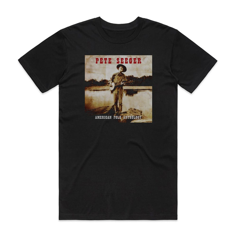 Pete Seeger American Folk Anthology Album Cover T-Shirt Black