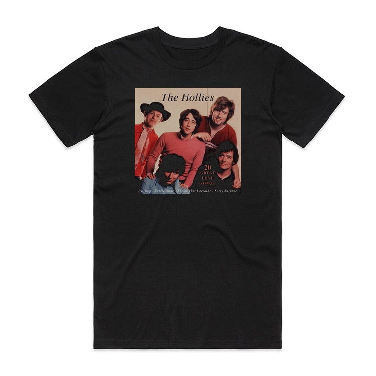 The Hollies 20 Great Love Songs Album Cover T-Shirt Black
