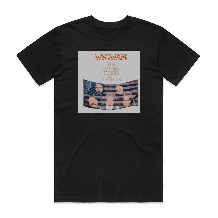 Wigwam Lucky Golden Stripes And Starpose Album Cover T-Shirt Black Wigwam Lucky Golden Stripes And Starpose Album Cover T-Shirt Black