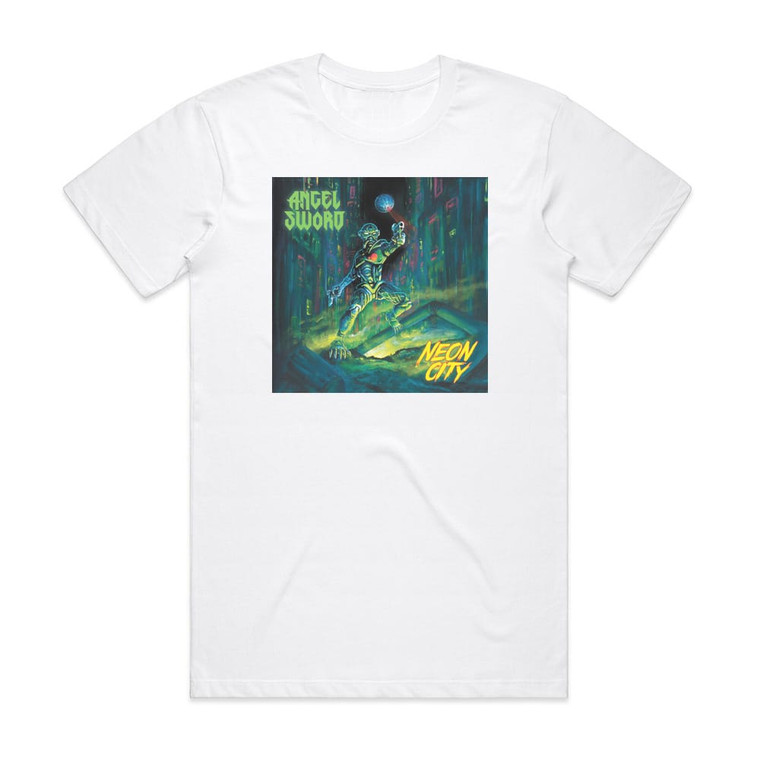 Angel Sword Neon City Album Cover T-Shirt White
