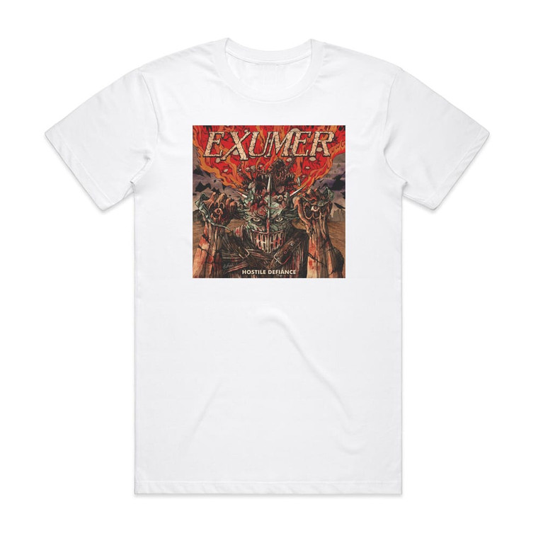 Exumer Hostile Defiance Album Cover T-Shirt White