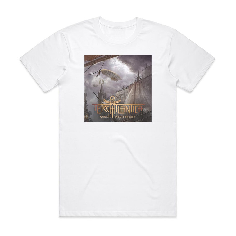 Terra Atlantica Quest Into The Sky Album Cover T-Shirt White Terra Atlantica Quest Into The Sky Album Cover T-Shirt White