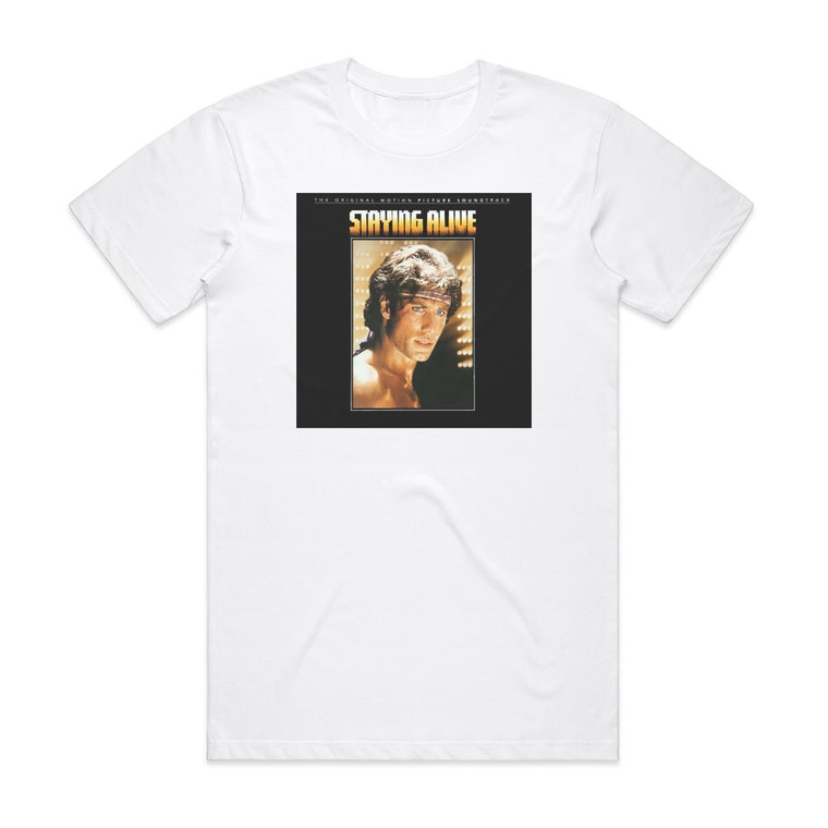 Various Artists Staying Alive Album Cover T-Shirt White Various Artists Staying Alive Album Cover T-Shirt White
