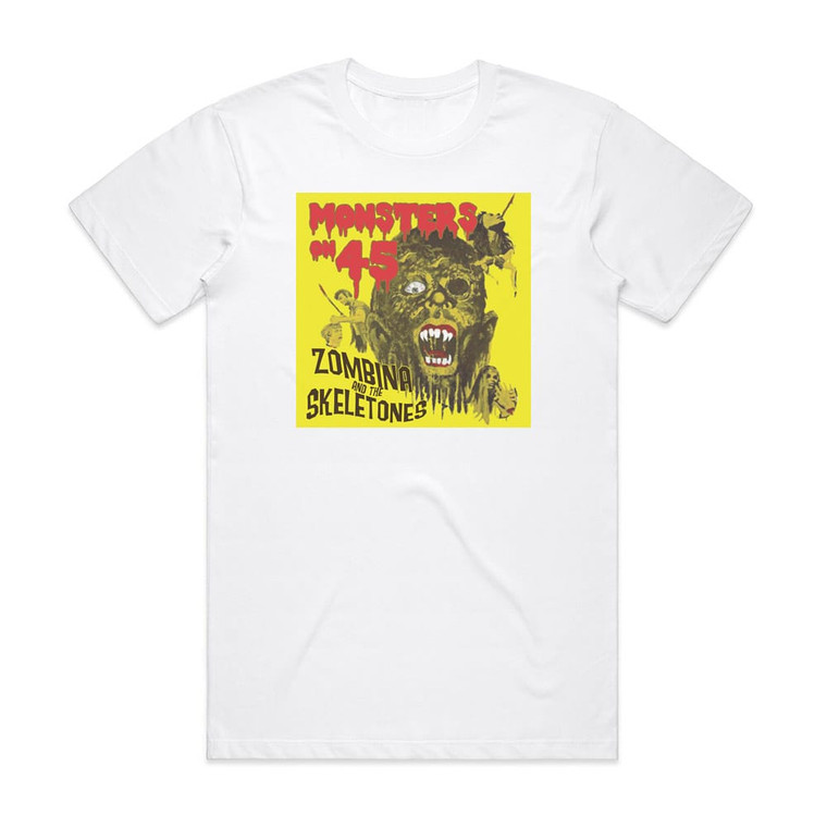 Zombina and The Skeletones Monsters On 45 Album Cover T-Shirt White