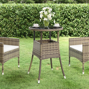 Patio Table 23.6"x29.5" Tempered Glass and Poly Rattan Gray A949-310600 Patio Table 23.6"x29.5" Tempered Glass and Poly Rattan Gray A949-310600