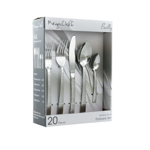 MegaChef Baily 20 Piece Flatware Utensil Set, Stainless Steel Silverware Metal Service for 4 in Sil D970-MCFW-BAILY-SILVER MegaChef Baily 20 Piece Flatware Utensil Set, Stainless Steel Silverware Metal Service for 4 in Sil D970-MCFW-BAILY-SILVER
