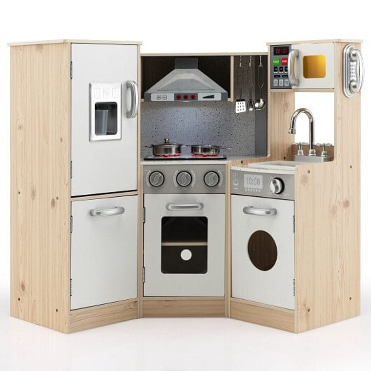 Kids Corner Wooden Kitchen Playset with Cookware Accessories B593-TP10063