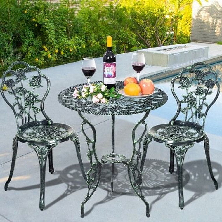 Outdoor Cast Aluminum Patio Furniture Set with Rose Design-Green - Color: Green D681-OP70695