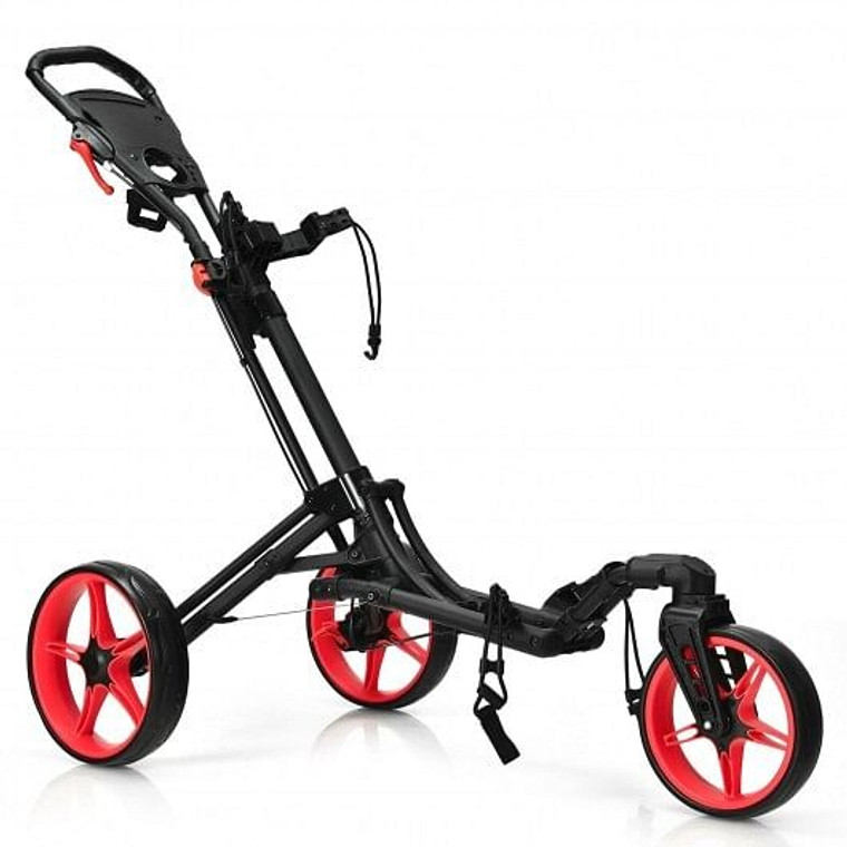 Folding 3 Wheels Golf Push Cart with Bag Scoreboard Adjustable Handle-Red - Color: Red D681-SP37605RE