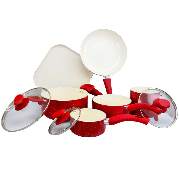 Oster Cocina San Jacinto Aluminum Cookware Set in Red Speckled Finish, Set of 9 D970-112068.09