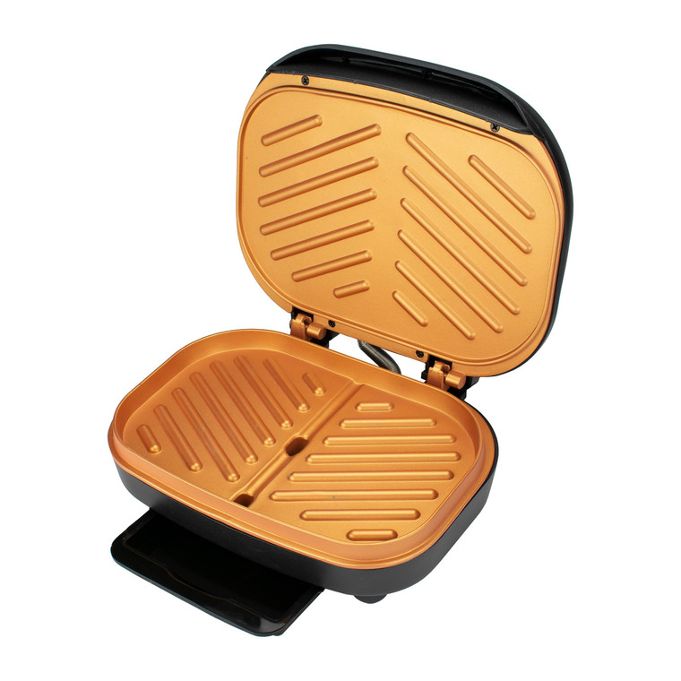 Brentwood TS-606BK 2-Serving Non-Stick 750w Indoor Electric Copper Grill and Panini Press in Black D970-TS-606BK