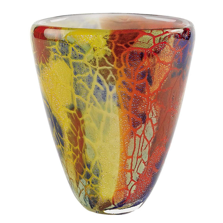 8" Orange Red and Yellow Murano Glass Abstract Oval Table Vase N270-375778