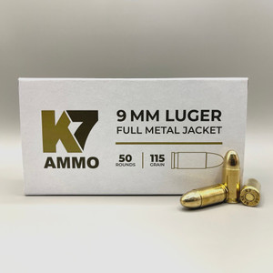 K7 9mm Luger Ammunition 50 rounds box packaging K7 9mm Luger Ammunition 50 rounds box packaging