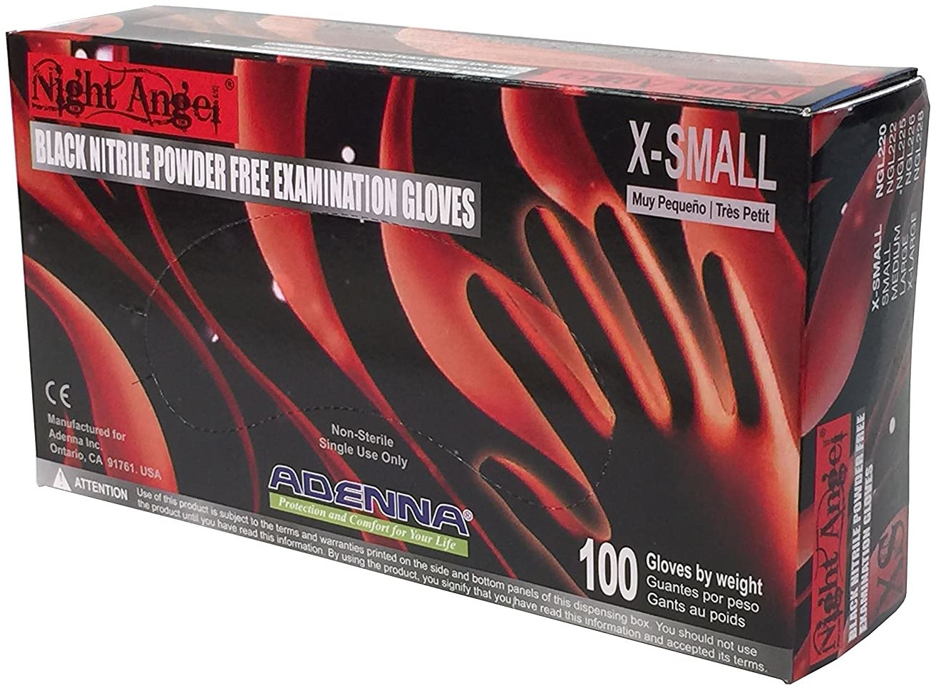 Adenna Night Angel® Black PowderFree Nitrile Exam Gloves 1000/Case