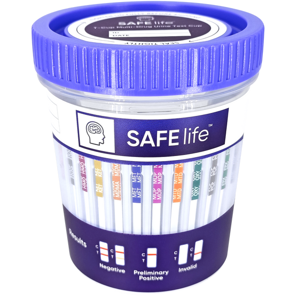SAFElife™ C-Cup Drug Test Cup 12-Panel Wondfo CLIA Waived Panels visible