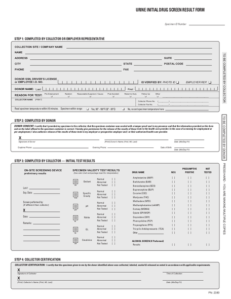2-Part Drug Test Result Forms 25/Pack