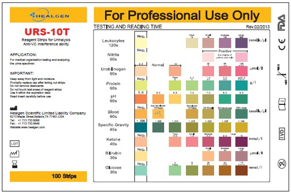 URS 10 Panel Urine Reagent Strips from Healgen Scientific HURS-10T  Color Chart