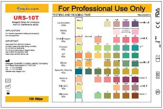 URS 10 Panel Urine Reagent Strips from Healgen Scientific HURS-10T  Color Chart