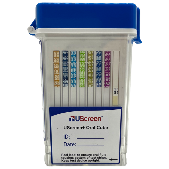 UScreen Oral Plus™ 6 Panel Saliva Oral Saliva Flip-Top Cube Drug Test with Saliva Saturation Indicator, Employment Use Approved (EUA), Item # USSORAL+6-EUO, 25/Box