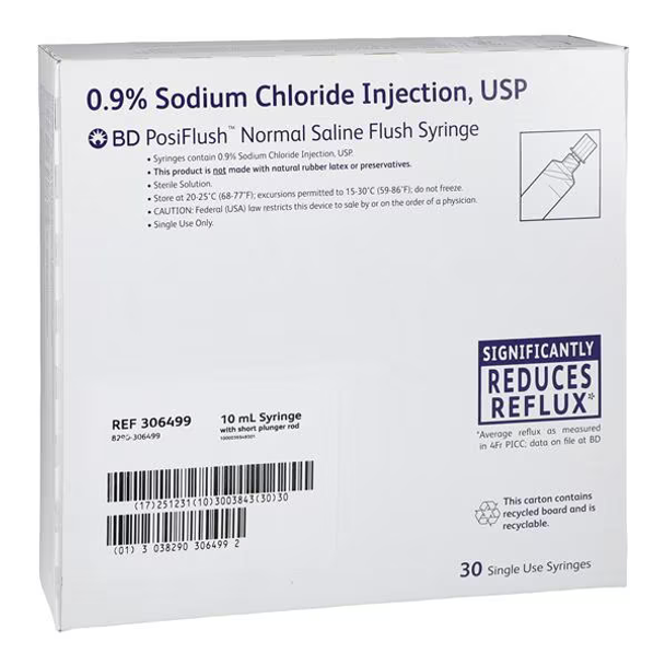 BD PosiFlush™ IV Flush Solution Sodium Chloride, Preservative Free 0.9% Injection Prefilled Syringe 10 mL 30/Box