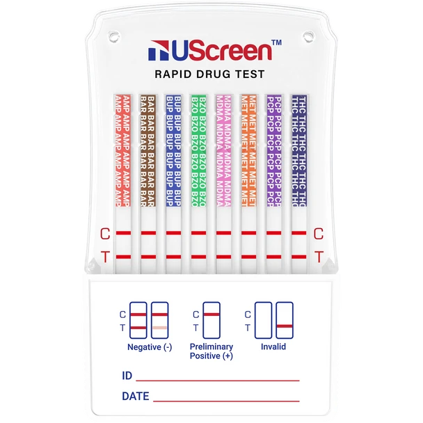 UScreen Plus 14 Panel Multi-Drug Test Dip Card with Alcohol EtG and Fentanyl Box of 25 Tests