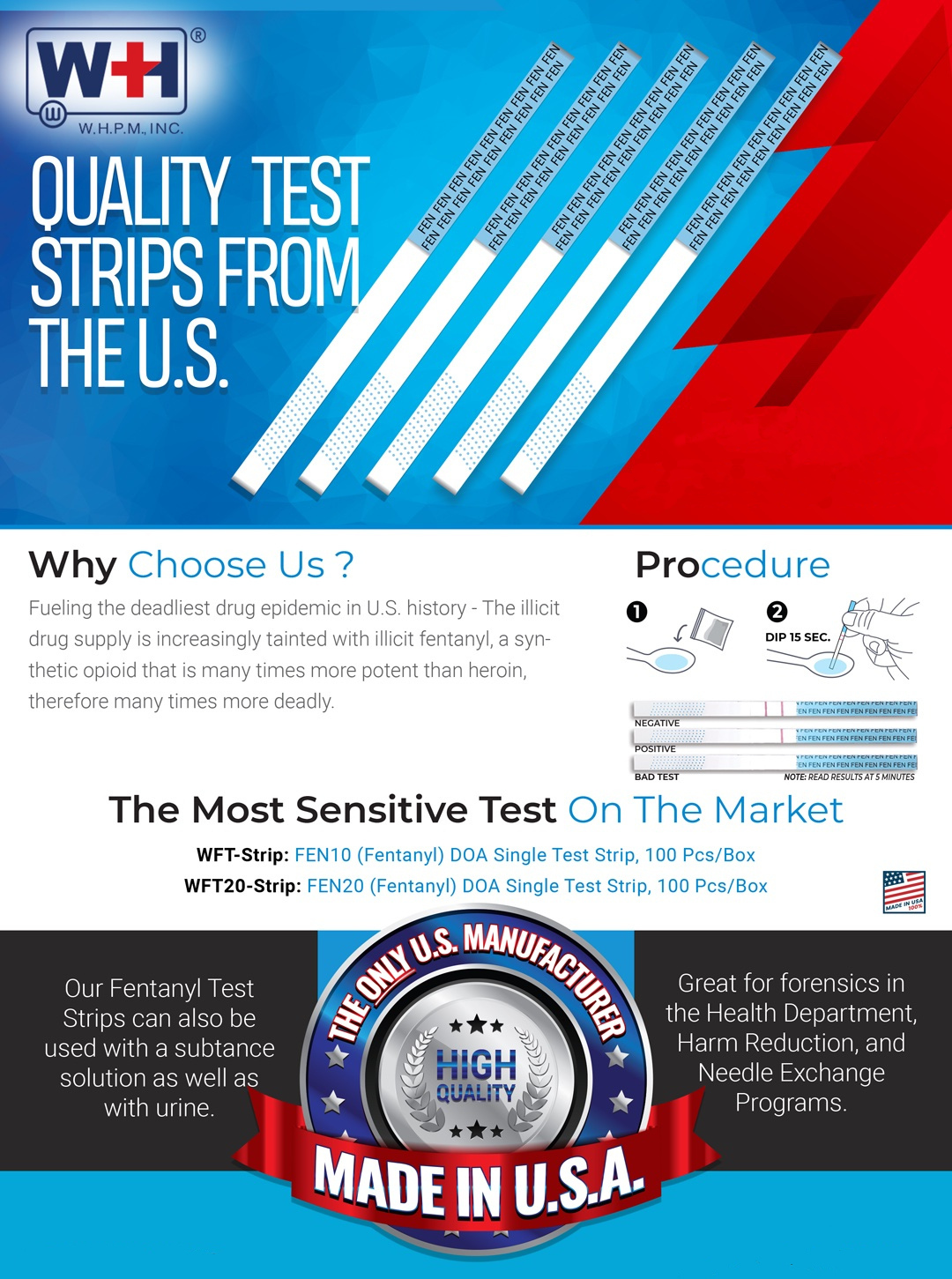 WHPM Fentanyl Test Strips 10ng/mL and 20ng/mL