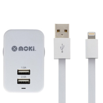 Image for Moki 1.5m Lightning SynCharge Cable + Wall Charger - White AusPCMarket