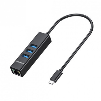 Simplecom CHN421 Black Aluminium USB-C to 3 Port USB HUB with Gigabit Ethernet Adapter Product Image 2