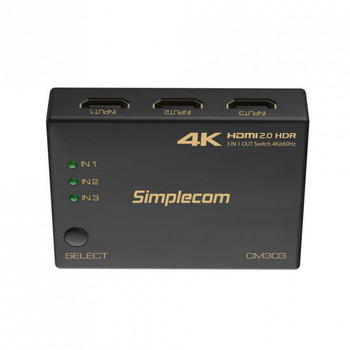 Simplecom CM303 Ultra HD 3 Way HDMI Switch 3 IN 1 OUT Splitter 4K@60Hz Product Image 2