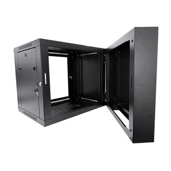 LDR Assembled 6U Hinged Wall Mount Cabinet (600mm x 550mm) Glass Door - Black Metal Construction - Top Fan Vents - Side Access Panels Product Image 2