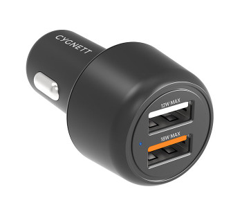 Cygnett 30W Dual Port Car Charger - Black (CY3680CYCCH) - Dual charging (2 x USB-A) - 3.6x faster than standard 5W - Charge your phone and tablet Main Product Image