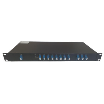 PlusOptic Infinimux, 8 Channel (1470-1610nm) Dual Core CWDM Mux / Demux 1RU 19in chassis + 1310nm Pass Through Port, Expansion and Monitoring Port MD-8CH-1RU-CWDM-1310-DX Main Product Image