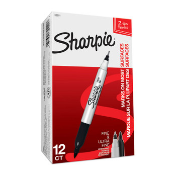 Sharpie Twin Tip Perm Mrkr Blk Bx12 Product Image 2