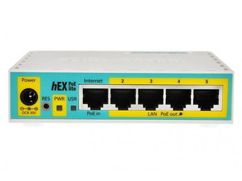 Mikrotik RB750UPr2 hEX PoE lite 650MHz CPU 64MB RAM 5 Ethernet ports USB type A RouterOS L4 Main Product Image