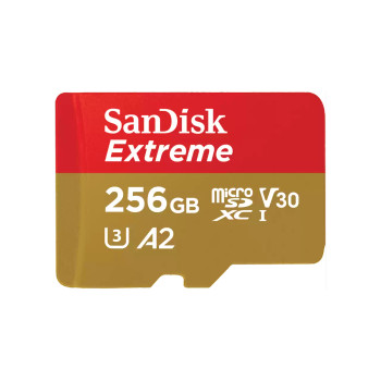 SanDisk Extreme MicroSDxc - Sqxav 256GB - V30 - U3 - C10 - A2 - Uhs-I - 190Mb/S R - 130Mb/S W - 4X6 - Sd Adaptor - Lifetime Limited Main Product Image