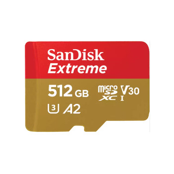 SanDisk Extreme MicroSDxc - Sqxav 512GB - V30 - U3 - C10 - A2 - Uhs-I - 190Mb/S R - 130Mb/S W - 4X6 - Sd Adaptor - Lifetime Limited Main Product Image