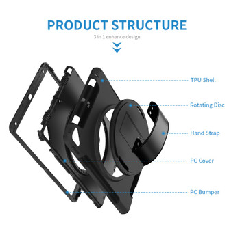Generic Rugged Case for Samsung Galaxy Tab A7 Lite (8.7in) - Black - Shockproof - Dustproof - 360 Rotatable Hand Strap - 3 Layers Heavy Duty Protection Product Image 2