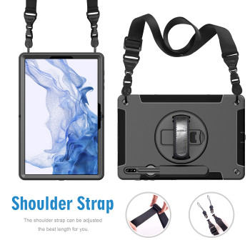 Generic Rugged Black Case for Samsung Galaxy Tab S8+ / Tab S7+ / Tab S7 FE –(SM-X706/X700/ T736/T733) Shock Resistant - 2M Drop Tested - Shoulder Strap Product Image 2