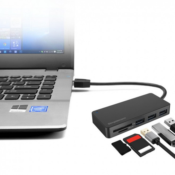 Simplecom CH368 3 Port USB 3.0 Hub with Dual Slot SD MicroSD Card Reader Product Image 3