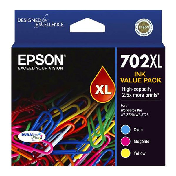 Image for Epson 702XL High Capacity DURABrite Ultra CMY Colour Ink Cartridge Pack AusPCMarket