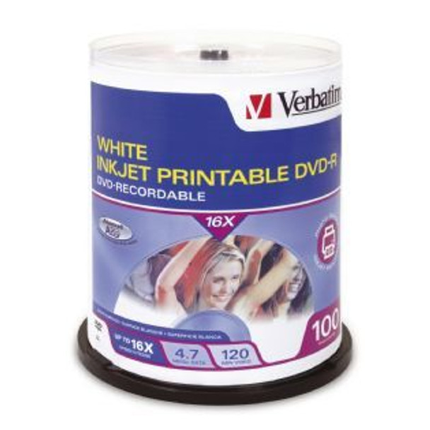 Image for Verbatim DVD-R 4.7GB White InkJet Printable 100 Pack AusPCMarket