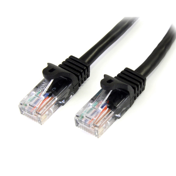 StarTech 0.5m Black Cat5e Ethernet Patch Cable - Snagless Main Product Image