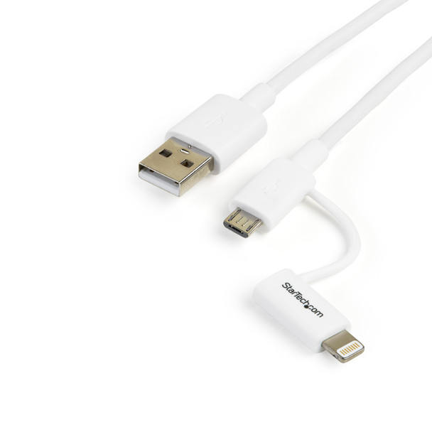 StarTech Apple Lightning or Micro USB to USB Cable - 1m (3ft) - White Main Product Image