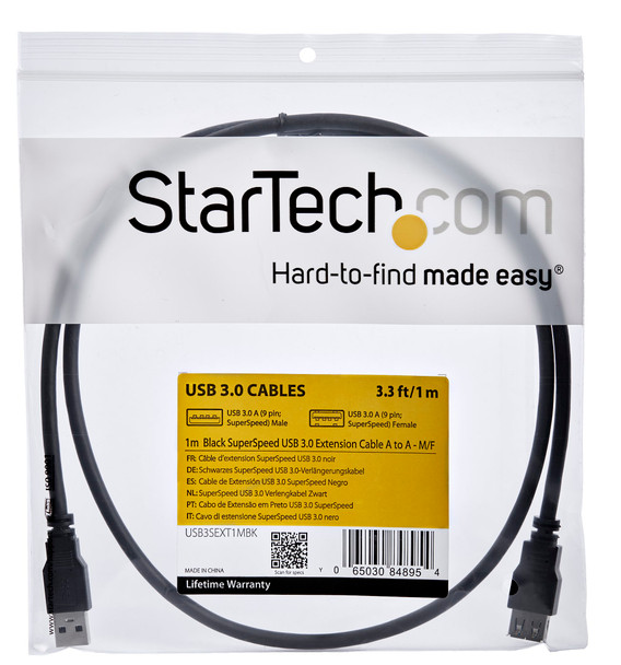 StarTech 1m Black USB 3.0 Male to Female USB 3.0 Extension Cable A to A Product Image 5