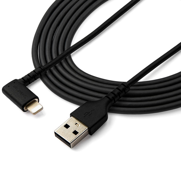 StarTech 2m (3 ft.) Durable Angled Lightning to USB Cable - Black Product Image 5