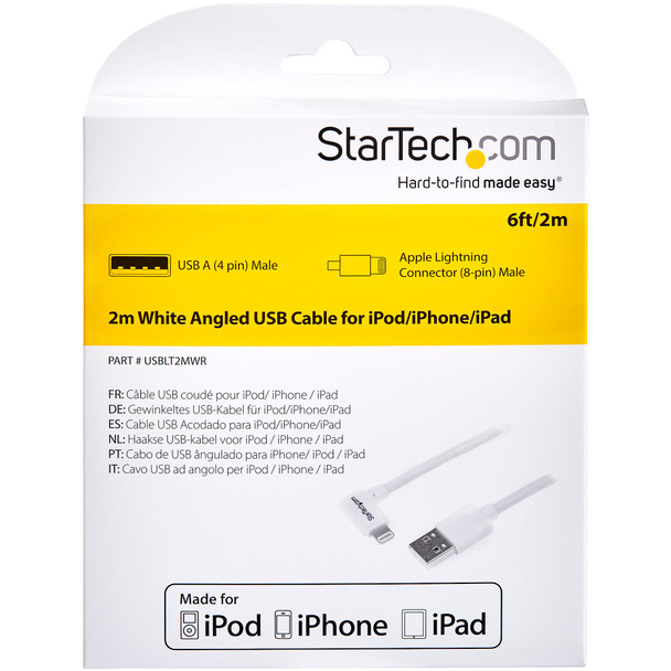 StarTech 6ft Angled Lightning to USB Cable - White Product Image 4